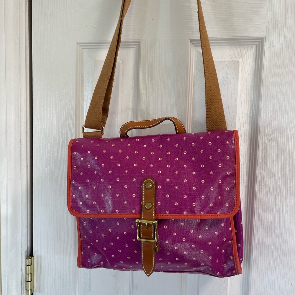 Fossil Purple Patterned Bag with Brown Accents